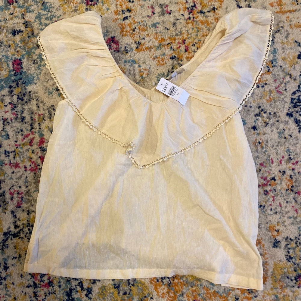 Loft cream ruffle top